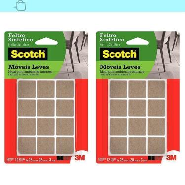 Imagem de Kit2 Feltro Adesivo Cadeira Sofá Quadrado Scotch 3M 25Mm 12U