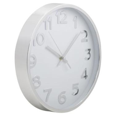 Imagem de Relógio De Parede 30cm Para Cozinha, Sala - Prata E Branco - Laradore
