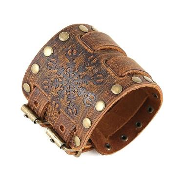 Imagem de STWTR Pulseira masculina de couro com cinto largo punk rock para motocicletas, 8 ~ 10 inch, Couro, Sem Pedra Preciosa