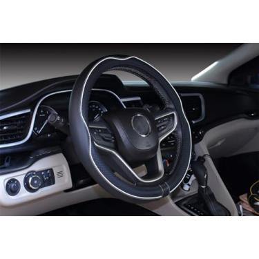Imagem de Mayco Bell Capa de volante universal antiderrapante, segura, macia, respirável, durável, totalmente envolvente, couro de microfibra de aderência confortável (36,8-38,1 cm, preto branco)