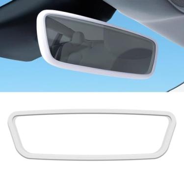 Imagem de Hirificing Acabamento de espelho retrovisor branco para Tesla Model 3 Y X S Semi 2014-2024, protetor de espelho retrovisor interno de silicone para moldura de borda de tela de decoração, acessórios de