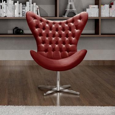 Imagem de Poltrona Alice Egg Capitonê Cadeira Botonê Giratória Recepção, Escritório Bordô