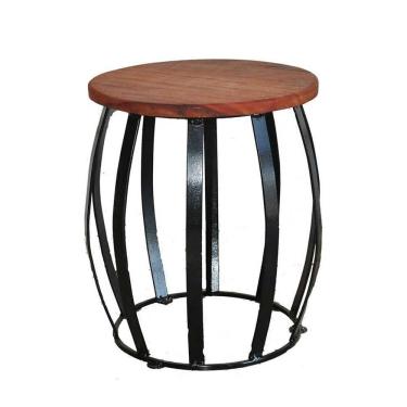 Imagem de Banco Banquinho Barril Rustico Artesanal Ferro E Madeira