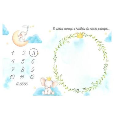 Imagem de Lençol Mêsversário Cenário Para Fotos Bebê Elefante Menino - Minha Est