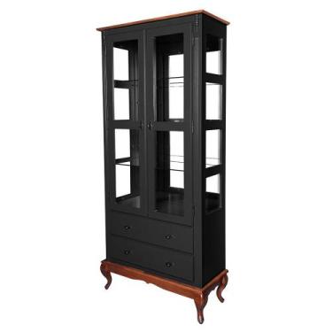 Imagem de Cristaleira de Vidro e Madeira Antique com 2 Portas 2 Gavetas e Espelh