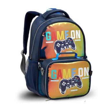 Imagem de Kit Mochila Costas Escolar Infantil Masculina com Lancheira Azul Seani