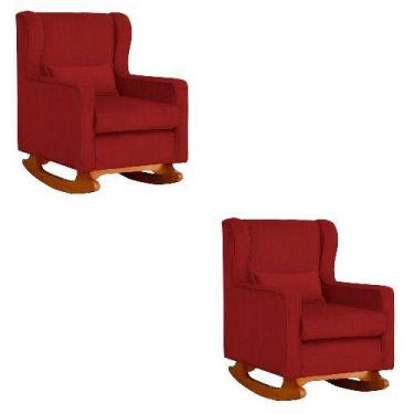 Imagem de Kit 2 Poltrona Aurora Balanço Vovo Suede Vermelho  - FM - Fina Mobília