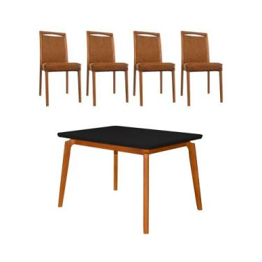 Imagem de Mesa Jantar Luxo Jade 120x90cm Preto com 4 Cadeiras Estofadas Couro Pu