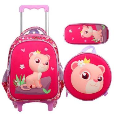 Imagem de Kit Mochila Lancheira e Estojo Escolar Infantil Leoa 3D - Yins