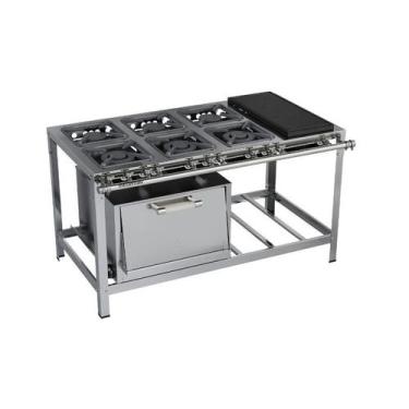 Imagem de Fogão Industrial 6 Bocas 30X30 com Forno e Chapa Luxo Aço Inox Metalma
