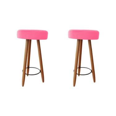Imagem de Kit Duas Banqueta Alta para Área Gourmet Balcão Pés Palito Suede Rosa 