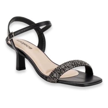 Imagem de Sandália Moleca Casual Salto Baixo Strass Feminina Preta
