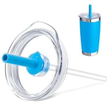 Imagem de Prurex Tampa de canudo de copo de 590 ml, tampa de substituição para copo YETI Rambler de 590 ml, tampas à prova de derramamento para copos de 8 cm de diâmetro (azul)