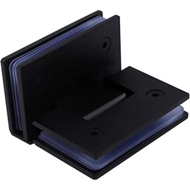 Imagem de BAZAC Dobradiça de porta de casa de banho preta, dobradiça de chuveiro de clipe de porta de vidro sem moldura dobrável bilateral de dupla página de bricolage (90 graus abertos))