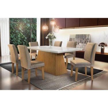 Imagem de Sala de Jantar Completa Luna Tampo Madeirado c/ Vidro Canto Reto 180x90cm e 6 Cadeiras...