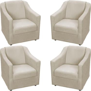 Imagem de Kit 4 Poltronas Mila Pé De Plástico Cromado - Bege Suede