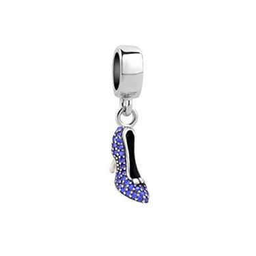 Imagem de QeenseKc Sparkling Cinderella's Stiletto Shoe Dangle Charm Pave High Heel Shoes Bead Fit Pandora Bracelet, Metal Strass Cristal, Cristal sintético