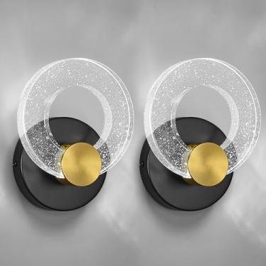 Imagem de BNHHLZ Conjunto De Duas Arandelas Parede Led Modernas 5,9'', Redondas Cristal Bolha, Luzes Pretas E Douradas Para Quarto, Banheiro, Corredor, Luminárias Internas