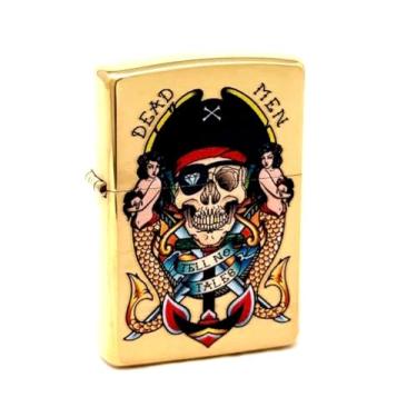Imagem de Zippo Isqueiro - Caveira Pirata Com Logotipo De E Sereias Em Latão Escovado À Prova Vento #Z5276