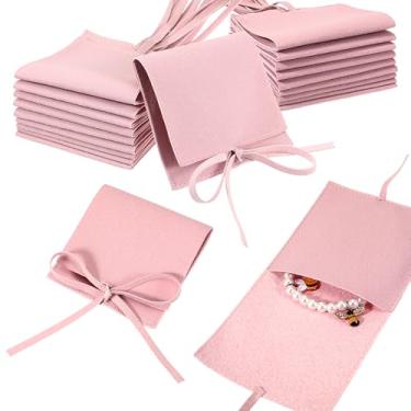 Imagem de Trinkrittey 12 peças bolsa de joias 8 x 8 cm bolsa de embalagem de joias pequenos sacos de presente estilo envelope com cordas para embalagem de colar de pulseira
