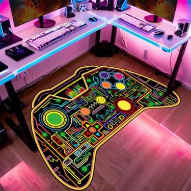 Imagem de Tapete gamer para quarto de meninos – Tapete de jogos, 1,5 m x 1,8 m colorido em forma de controle de jogo, tapete de jogos para adolescentes, meninos, sala de jogos, cadeira de computador, decoração