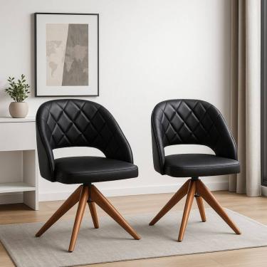 Imagem de Kit com 2 Poltronas Prada com Base Giratória em Madeira Cor Castanho – Exclusiva