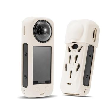 Imagem de YUULNMOP Capa protetora de silicone refrescante com tampa protetora de lente adequada para Insta360 X5 – Moldura de proteção antiderrapante com dissipação de calor, acessórios para câmera (branca)