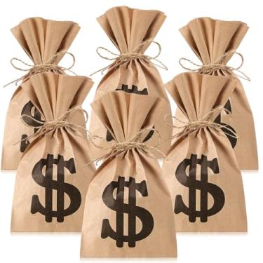 Imagem de Tinlade 120 peças 22 x 12 x 7 cm Saco de petisco para dinheiro, letreiro, lembrancinha, doce, dólar, sacos de papel kraft com 2 rolos de corda de juta para festas, logotipo, pirata, dólar e dinheiro