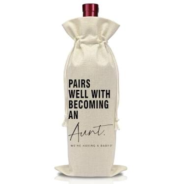 Imagem de AWSICE Presente de garrafa de vinho tia - combina bem com presentes de chá de bebê - Sacos de vinho reutilizáveis de estopa com cordão - Decorações de chá de planejamento de bebê - Ideias