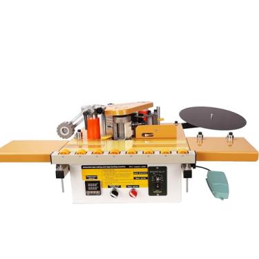 Imagem de Máquina de enfaixar bordas, curvatura reta para marcenaria, aplicação de cola dupla face, quebra automática de fita, controle inteligente de temperatura e velocidade ajustável de 5 a 10 m/min (110 V)