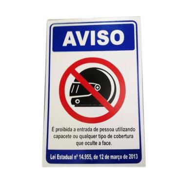 Imagem de Placa Pvc Proibido Entrada Capacete Auto-Adesiva Jaime
