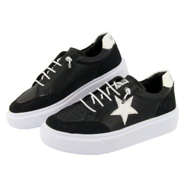Imagem de Tenis Feminino Casual Camurça Fechamento Cadarço Aplicaçao Estrela Palmilha Gel Macia Dia a Dia Tamanho:36;Cor:Preto+Branco;Gênero:Feminino;Departamento BS:Esporte