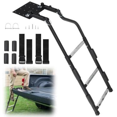 Imagem de Escada de porta traseira para caminhonetes - Escada traseira dobrável resistente, degraus antiderrapantes, acessórios de caminhão de ajuste universal de altura ajustável para Ram Ford Chevy GMC, fácil