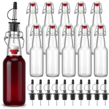 Imagem de LemonRoad Pacote com 10 garrafas pequenas de vidro de 325 ml para bebidas de pescoço longo, garrafas de vidro com tampa hermética e viradores para fermentação em barra de suco, xarope de vinho, cone