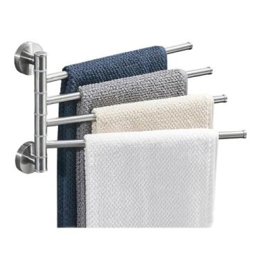 Imagem de Organizador de prateleira de banheiro Toalheiro de banheiro com 4 toalheiros, suporte giratório para toalhas de aço inoxidável com economia de espaço, suporte de toalha sem perfuração, prateleiras de