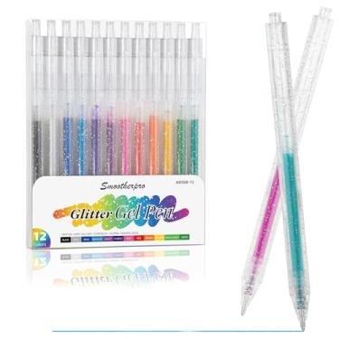 Imagem de SMOOTHERPRO Canetas de gel com glitter, 12 cores metálicas, vibrantes e brilhantes para colorir adultos, desenho, álbum de recortes, cartões comemorativos, projetos criativos