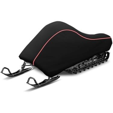 Imagem de Capa de snowmobile capa impermeável para esqui de trenó com faixa refletiva, capa de armazenamento de snowmobile 300D Trailerable, comprimento do ajuste 359 x 129 cm x 122 cm, preto
