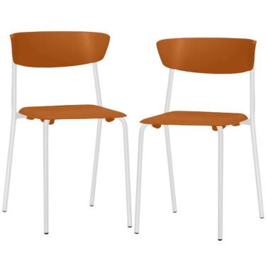 Imagem de Kit 02 Cadeiras Empilhável Fixa Atom F02 Base Aço Branco Laranja - Lyam Decor