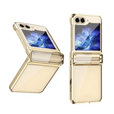 Imagem de Chapeamento 3 em 1 capa dobrável para Samsung Galaxy Z Flip 5 3 4 ZFlip4 ZFlip 4 3 Flip5 Transparent PC Armor Cover, dourado, para Samsung Z Flip 4