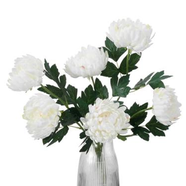 Imagem de GAUIOGI 6 buquê de flores de crisântemo branco artificial, mamães falsas de seda de 45,72 cm, haste longa dobrável para arranjo de vasos, decoração de casa, festa, casamento
