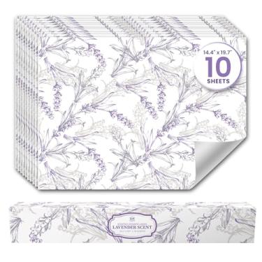 Imagem de Forros de gaveta perfumados de lavanda para gavetas de cômoda (10 folhas grandes, 50 cm x 36,5 cm) - Forro de papel de gaveta não adesivo para cômoda de quarto e prateleiras de armário da Linda's