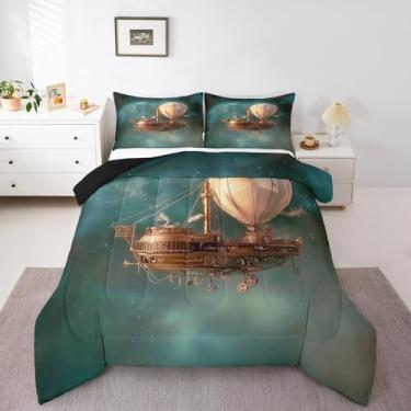 Imagem de Erosebridal Jogo de cama casal de aviação, balão de ar quente, para crianças, meninos e meninas, com enchimento de edredom para todas as estações, conjunto de cama galáxia