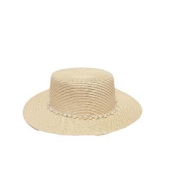 Imagem de Chapéus de sol femininos de palha de verão panamá elegantes Fedoras de palha para férias ao ar livre chapéu de praia bege M56cm-58 cm