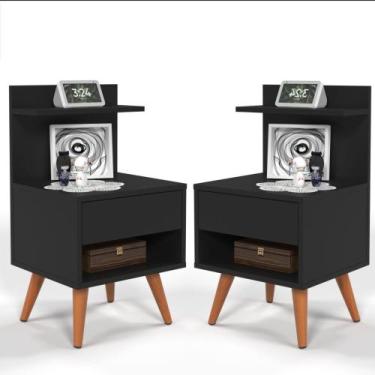 Imagem de Kit 2 Mesas de Cabeceira Para Quarto Pés Palito Retrô 1 Gaveta Sleep -