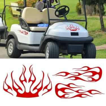 Imagem de TOMALL Kit de decalque de vinil listrado de chamas de 3 peças para carrinhos de golfe, carros, veículos, corrida, esportes, fogo, gráficos, universais, adesivos à prova d'água para caminhões
