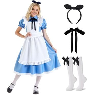 Imagem de fhjax Fantasias de Halloween para meninas, avental branco com laço de meia e conjunto de gravata (7 a 8 anos)