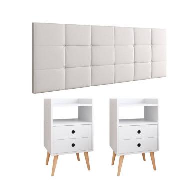 Imagem de Kit Cabeceira Cama Box Casal 1,40 Bia e 2 Mesinhas Enfeite Quarto com Nicho Dream Branco - Lojas RPM