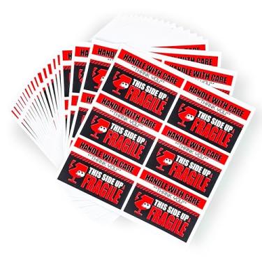 Imagem de Hugge Home Adesivos frágeis de 5 cm x 7,6 cm – 300 peças com cuidado e etiquetas laterais (50 folhas), vermelho e preto, perfeito para envio, mudança e embalagem