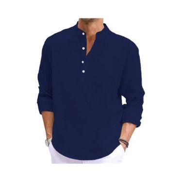 Imagem de Camiseta Masculina De Linho E Algodão De Manga Longa Leve Respirável C