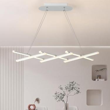 Imagem de Luminária pendente moderna para mesa de jantar, com LED dimerizável, altura ajustável e dobrável, com controle remoto, ideal para sala de jantar, escritório, sala de estar e cozinha (Branca,